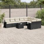 vidaXL 10 részes fekete polyrattan kerti ülőgarnitúra párnákkal (3252983)