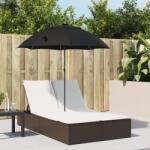 vidaXL barna polyrattan dupla napozóágy párnákkal és napernyővel (368082) - vidaxl