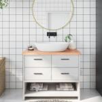 vidaXL világosbarna kezelt tömör fa fürdőszobai pult 100x60x(2-4) cm (3156135)