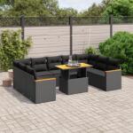 vidaXL 10 részes fekete polyrattan kerti ülőgarnitúra párnákkal (3273218)