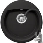 SCHOCK Schock Manhattan R-100 konyhai mosogatótálca 470 x 490 mm Nero és Schock Flora flexibilis csövű konyhai csaptelep, inox, fekete (SETMR100FSNERO)