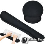  Egérpad csukló alátámasztással / billentyűzet csuklótámasz - memóriahab, csúszásgátló, kopásálló, egérpad mérete: ~255 x 230 x 25 mm; billentyűzet: ~ 460 x 75 x 25 mm - FEKETE