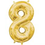 Amscan 8-as mini szám fólia lufi - arany 33 cm