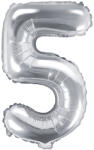 PartyDeco 5-ös szám mini fólia lufi - ezüst 35cm