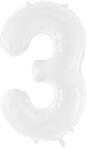 PartyDeco 3 - as számú születésnapi fólia lufi fehér 86 cm