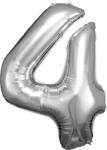 Amscan 4-es ezüst szám születésnapi fólia lufi 86 cm