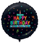 Procos Fólia lufi - Gömb Konfetti Happy Birthday - fekete 46 cm