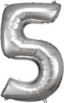 Amscan 5-ös ezüst szám születésnapi fólia lufi 86 cm