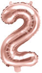 PartyDeco 2-es szám mini fólia lufi - rózsaszín arany 35cm