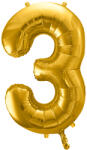 PartyDeco 3-as születésnapi szám fólia lufi - arany 86cm