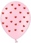 PartyDeco Latex rózsaszín lufi piros szívecskékkel