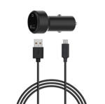 XQISIT autós töltő USB aljzat (10W, gyorstöltő + microUSB kábel) FEKETE