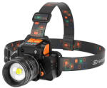 Techsuit - Fejlámpa (HL-A-01) - Zseblámpa 18650 akkumulátorral, Zoom LED 10 W - Fekete (KF2312045)