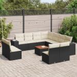 vidaXL 12 részes fekete polyrattan kerti ülőgarnitúra párnákkal (3225503)