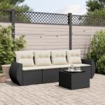 vidaXL 5 részes fekete polyrattan kerti kanapészett párnákkal (3221085)