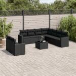 vidaXL 10 részes fekete polyrattan kerti ülőgarnitúra párnákkal (3219145)