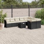 vidaXL 10 részes fekete polyrattan kerti ülőgarnitúra párnákkal (3250015)
