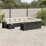 vidaXL 11 részes fekete polyrattan kerti ülőgarnitúra párnákkal (3255463)