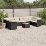 vidaXL 11 részes fekete polyrattan kerti ülőgarnitúra párnákkal (3256161)