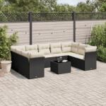 vidaXL 10 részes fekete polyrattan kerti ülőgarnitúra párnákkal (3249975)