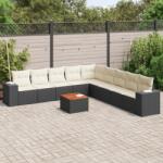 vidaXL 10 részes fekete polyrattan kerti ülőgarnitúra párnákkal (3257820)