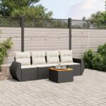 vidaXL 5 részes fekete polyrattan kerti kanapészett párnákkal (3257211)