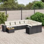 vidaXL 10 részes fekete polyrattan kerti ülőgarnitúra párnákkal (3257939)
