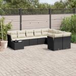 vidaXL 10 részes fekete polyrattan kerti ülőgarnitúra párnákkal (3250025)