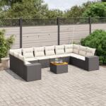 vidaXL 11 részes fekete polyrattan kerti ülőgarnitúra párnákkal (3225615)