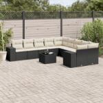 vidaXL 11 részes fekete polyrattan kerti ülőgarnitúra párnákkal (3255453)