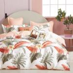Pucioasa Lenjerie de pat dublu percale 6 piese bumbac 100%, frunze tropicale Lenjerie de pat