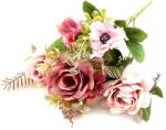  Rózsaszín-mályva vegyes csokor rózsával, hossza kb. 33 cm