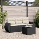 vidaXL Set mobilier de grădină cu perne, 4 piese, negru, poliratan (3221065)