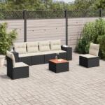 vidaXL Set canapele de grădină cu perne, 7 piese, negru, poliratan (3225391)