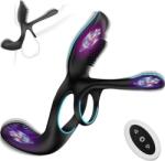 SuperLove Vibrating 3in1 Cock Ring for Couples with Remote Black Inel pentru penis