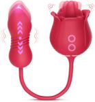 SuperLove 3in1 Rose Licking Tongue & Thrusting Double Ended Vibrating Egg Red Vibrator