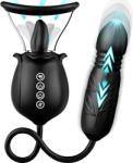 SuperLove 3in1 Tongue Licking, Sucking & Thrusting Vibrator Black Vibrator