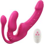 SuperLove Triple Delight Strapless Triple Motor Vibrating Strap-On with Remote Pink