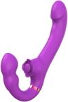 SuperLove Strapless Strap-On with Dual Vibrations, Flapping & Remote Purple