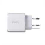 Lindy 73428 1X USB Type-A / 1X USB Type-C Gan Hálózati Töltő - 65W, Fehér (73428)