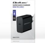 Qoltec 52379 Super Quick 1X USB Type-C Hálózati Töltő - 65W, Fekete (52379)