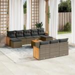 vidaXL 11 részes szürke polyrattan kerti ülőgarnitúra párnákkal (3260506)