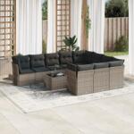 vidaXL 11 részes szürke polyrattan kerti ülőgarnitúra párnákkal (3250069)