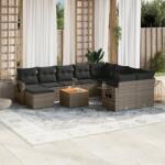 vidaXL 11 részes szürke polyrattan kerti ülőgarnitúra párnákkal (3257187)