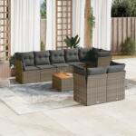 vidaXL 9 részes szürke polyrattan kerti ülőgarnitúra párnákkal (3256067)