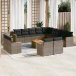 vidaXL 14 részes szürke polyrattan kerti ülőgarnitúra párnákkal (3258938)