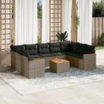 vidaXL 10 részes szürke polyrattan kerti ülőgarnitúra párnákkal (3226284)