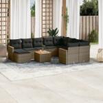 vidaXL 11 részes szürke polyrattan kerti ülőgarnitúra párnákkal (3258966)