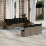 vidaXL 10 részes szürke polyrattan kerti ülőgarnitúra párnákkal (3258791)