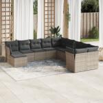 vidaXL 11 részes szürke polyrattan kerti ülőgarnitúra párnákkal (3250449)